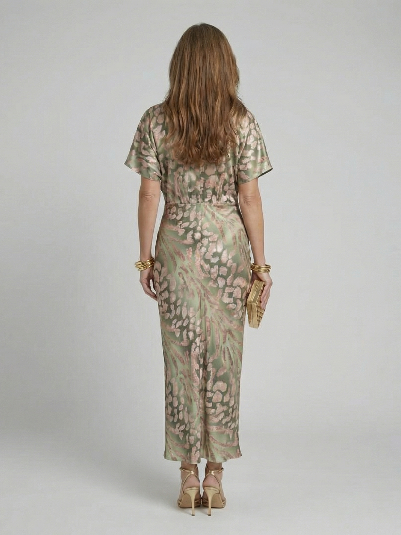 Coralie | Abstract Print V Neck Twist Waist Midi Dress - Maison Léa &amp; Lou