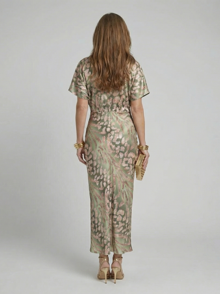 Coralie | Abstract Print V Neck Twist Waist Midi Dress - Maison Léa &amp; Lou