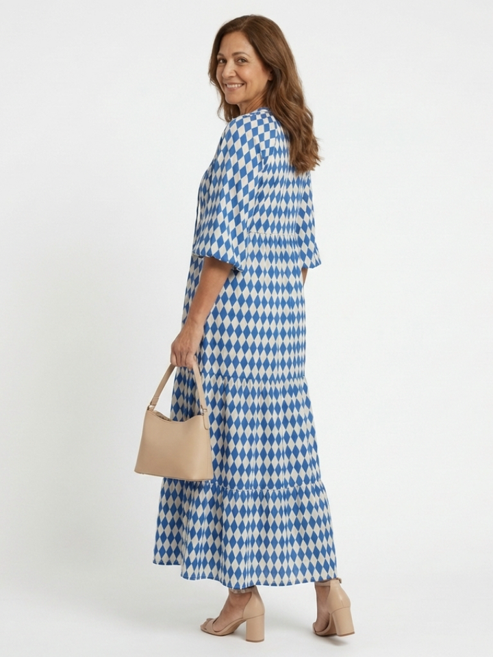 Elodie | Diamond Print Tiered Midi Dress - Maison Léa &amp; Lou
