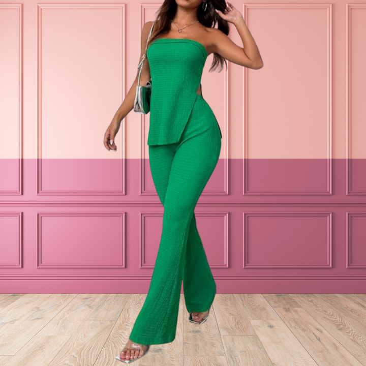 PEACHY™ - Elegant Split Hem Tube Top and Waist Pants Set