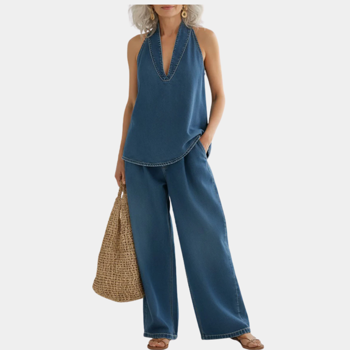 Ivy | Vintage Washed Soft Denim-Look Two-Piece Set - Maison Léa &amp; Lou