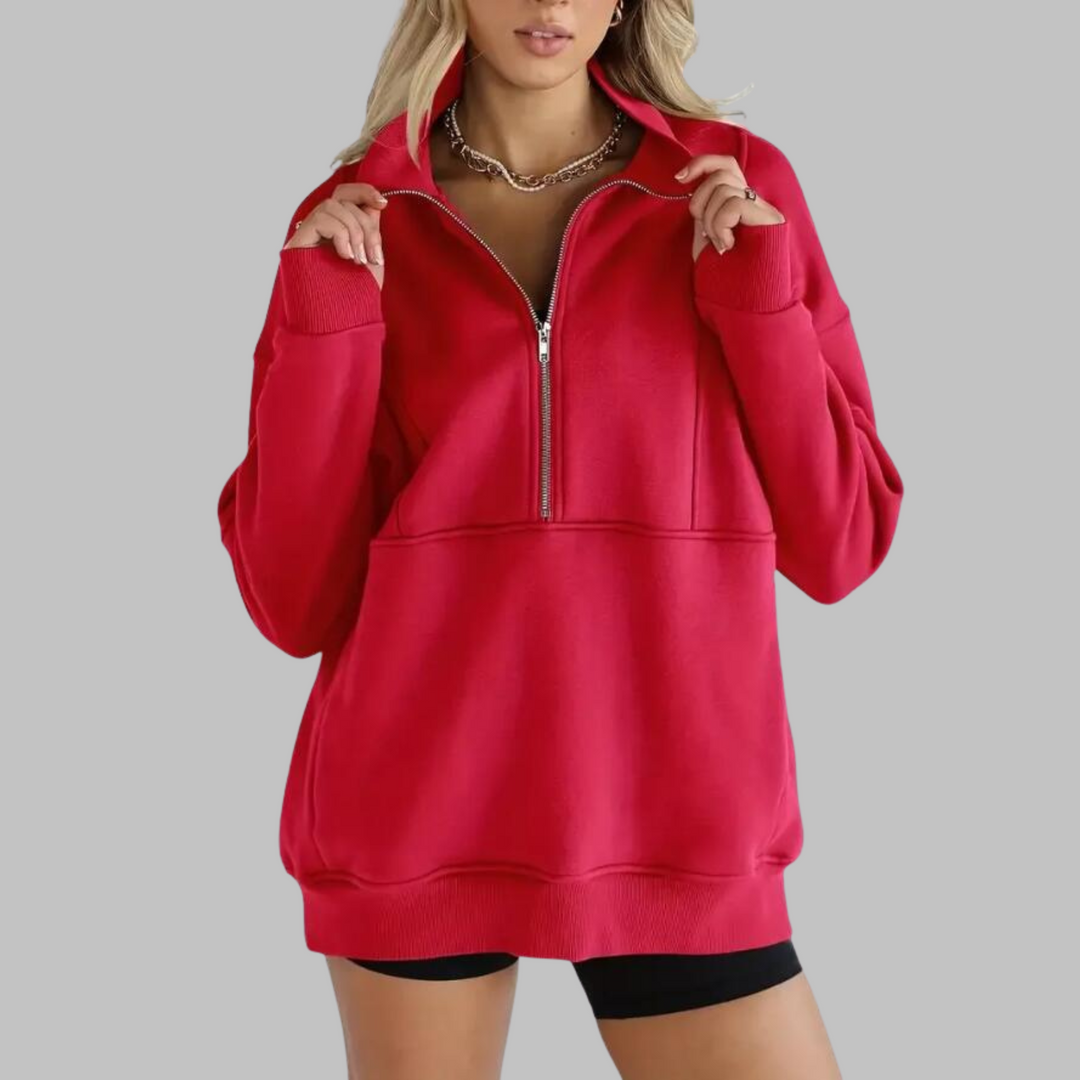 PSALM™ - Comfy Collar Half Zip Oversized Long Sleeve Sweatshirt - Maison Léa & Lou