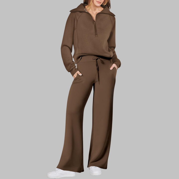 UDAY™ - Comfy Half Zip Sweatshirt and Wide Leg Pants Set - Maison Léa &amp; Lou