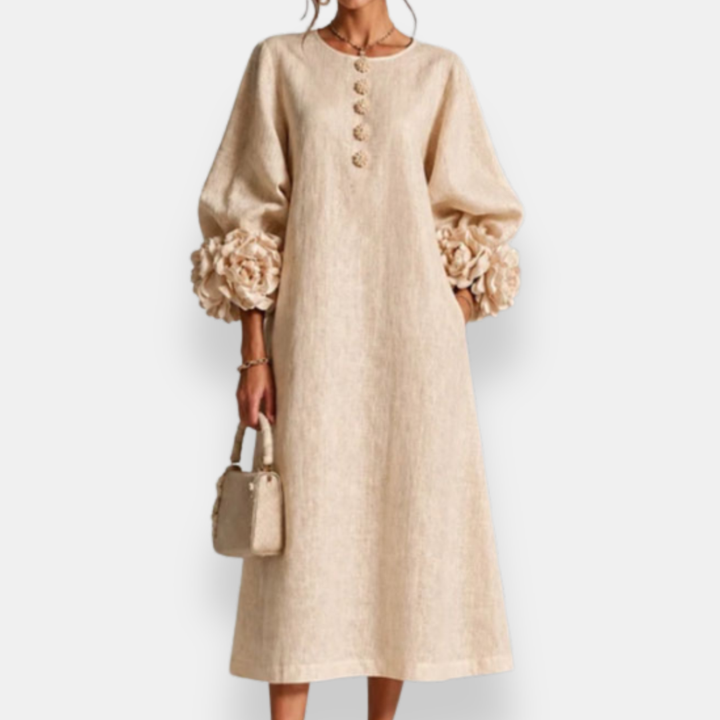 Annabelle | Floral Appliqué Midi Dress - Maison Léa &amp; Lou