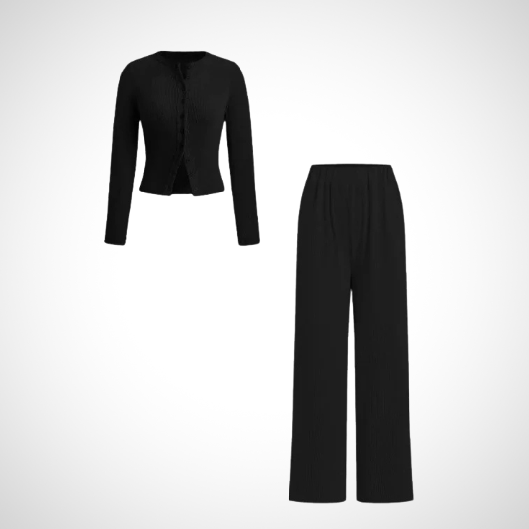 COLY™ - Comfy Button Front Long Sleeve Top and Pants Set