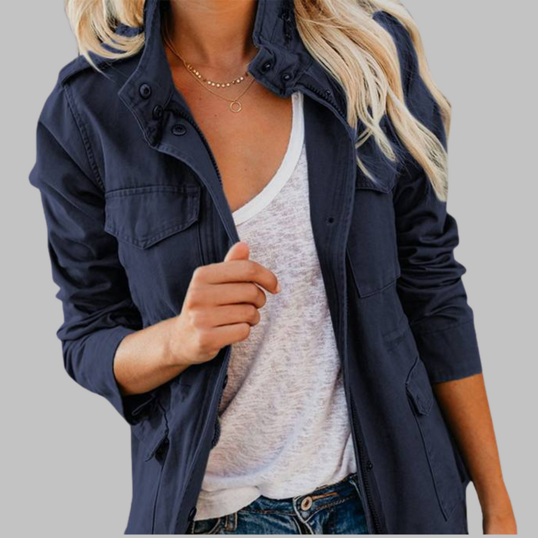 OLGA™ - Vintage Zip Up Button Military Jacket - Maison Léa & Lou
