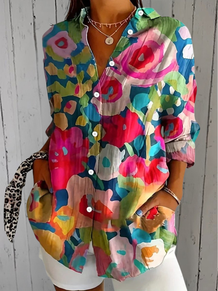 Anica | Vibrant Artistic Button-Up Blouse - Maison Léa &amp; Lou