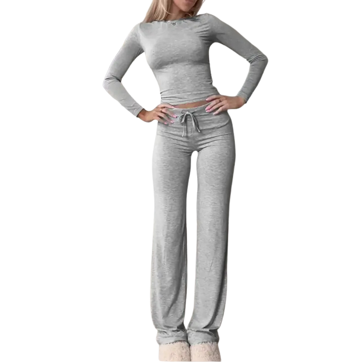 CECILY™ – Slim Fit Long Sleeve Crop Tee &amp; Pants Matching Set