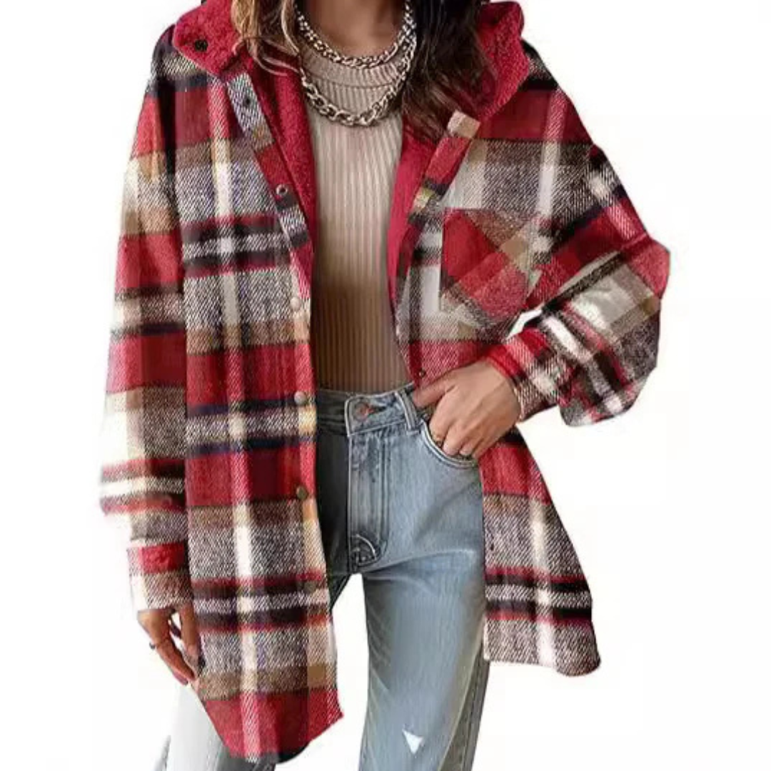 TALLULAH™ - Relaxed Fit Hooded Plaid Jacket - Maison Léa &amp; Lou