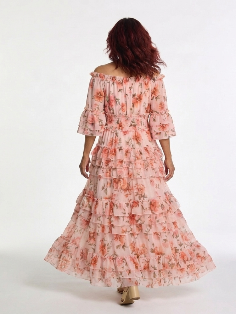 Rosalie | Off Shoulder Floral Ruffle Tiered Maxi Dress - Maison Léa &amp; Lou