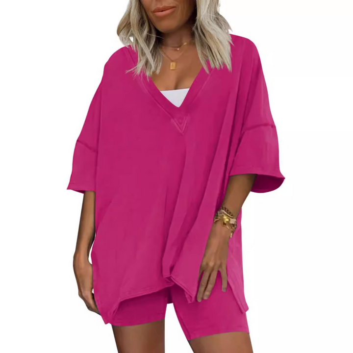 RAMLYN™ – Casual Oversized V-Neck and Short Set - Maison Léa &amp; Lou
