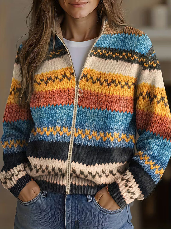 Yseult™ | Multicolor Zigzag Striped Knit Cardigan - Maison Léa &amp; Lou
