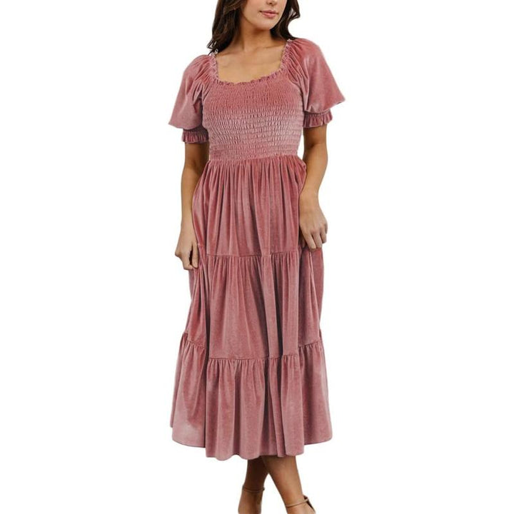 AUDREY™ - Square Neck Puff Sleeve A-Line Midi Dress for All Occasions - Maison Léa &amp; Lou