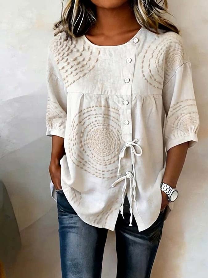 Emeline™ | Soft Embroidered Linen Blend Top - Maison Léa &amp; Lou