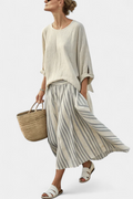 Aurcyn | Comfortable Loose Blouse & Striped Midi Skirt - Maison Léa & Lou