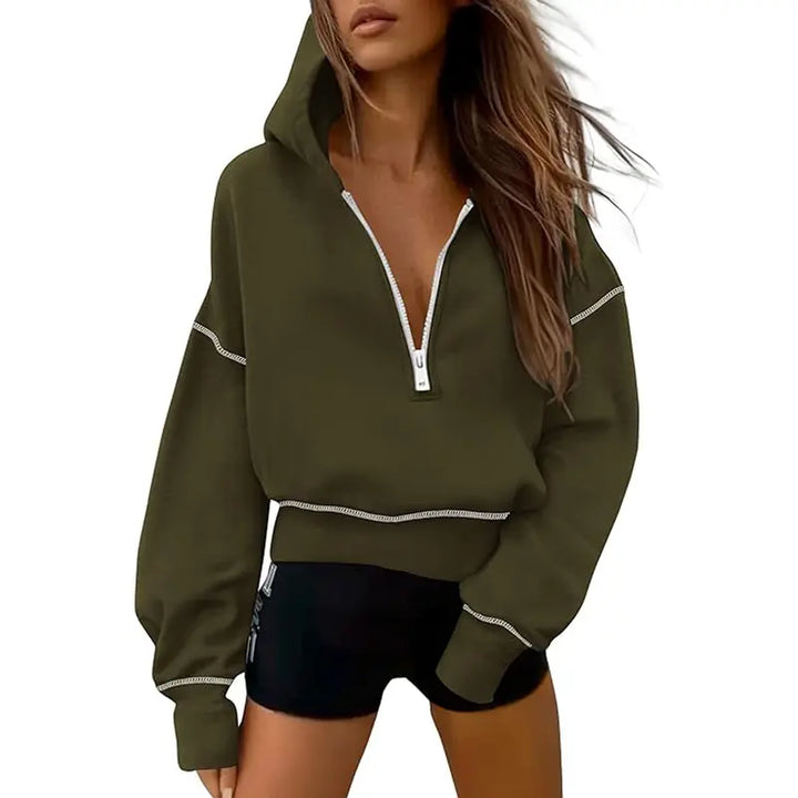 GRETEL™ - Stylish Hooded Sweatshirt with Zipper &amp; Stitching Detail for Cropped Pullover