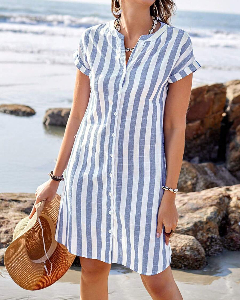 JULISSA™ – Elegant Striped Button Midi Dress - Maison Léa & Lou