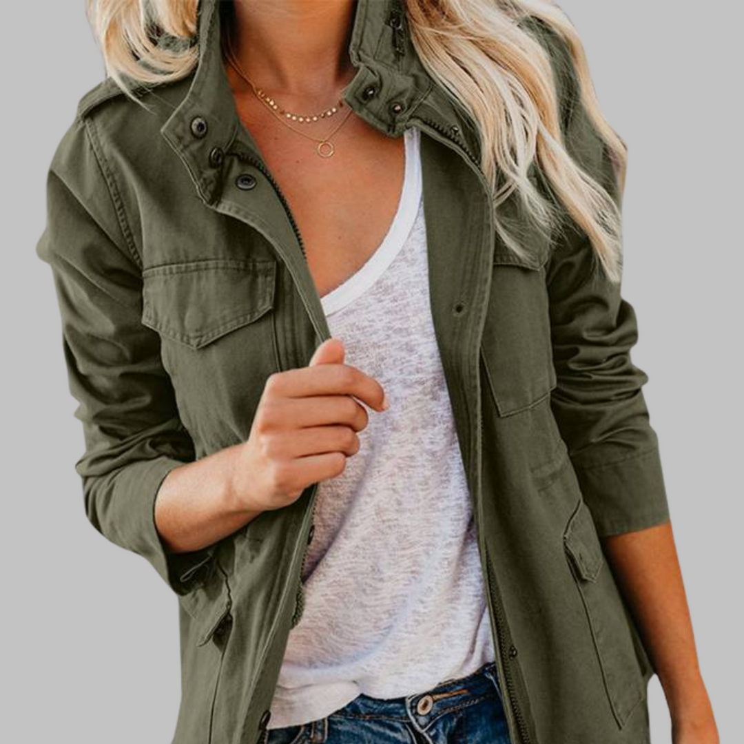 OLGA™ - Vintage Zip Up Button Military Jacket - Maison Léa &amp; Lou