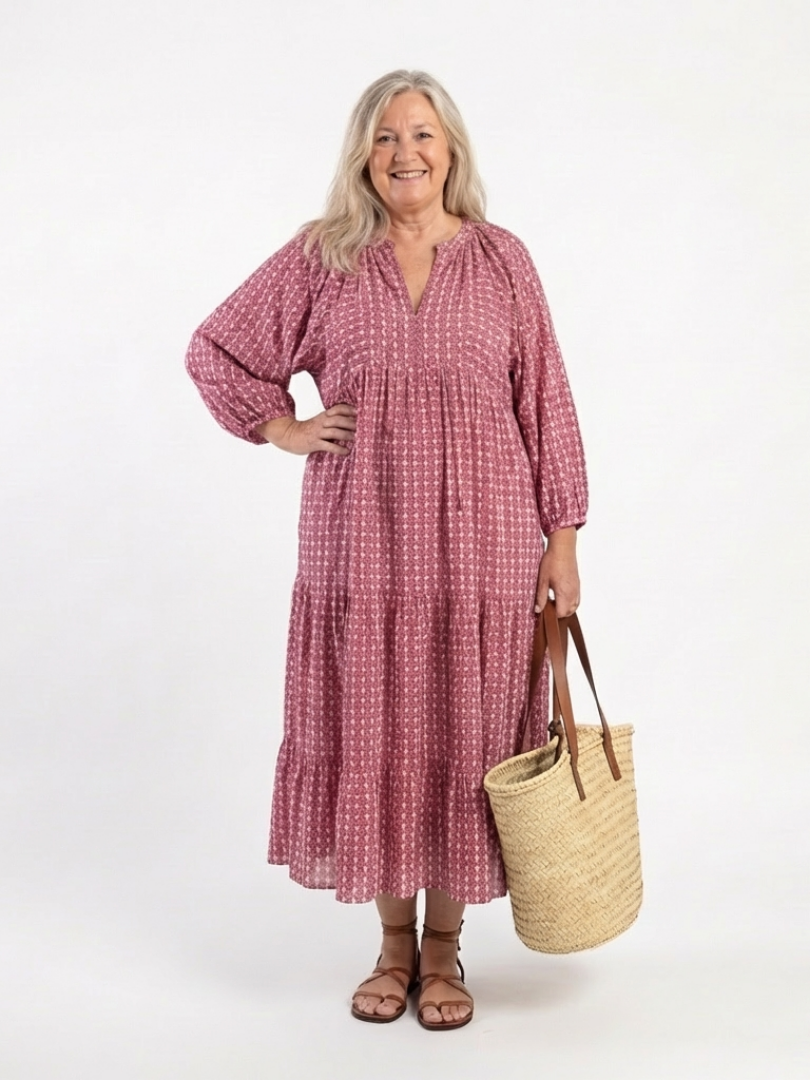 ARLETTE | GEOMETRIC PRINT LONG SLEEVE MIDI DRESS - Maison Léa &amp; Lou