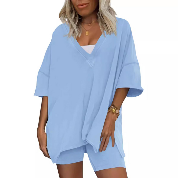 RAMLYN™ – Casual Oversized V-Neck and Short Set - Maison Léa &amp; Lou