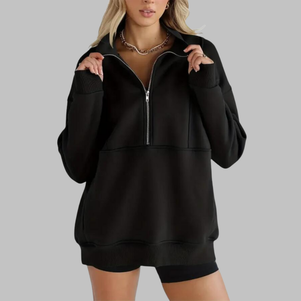 PSALM™ - Comfy Collar Half Zip Oversized Long Sleeve Sweatshirt - Maison Léa & Lou
