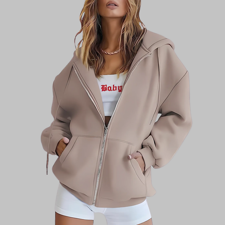 DARA™ - Classic Zip Up Oversized Hooded Jacket - Maison Léa &amp; Lou