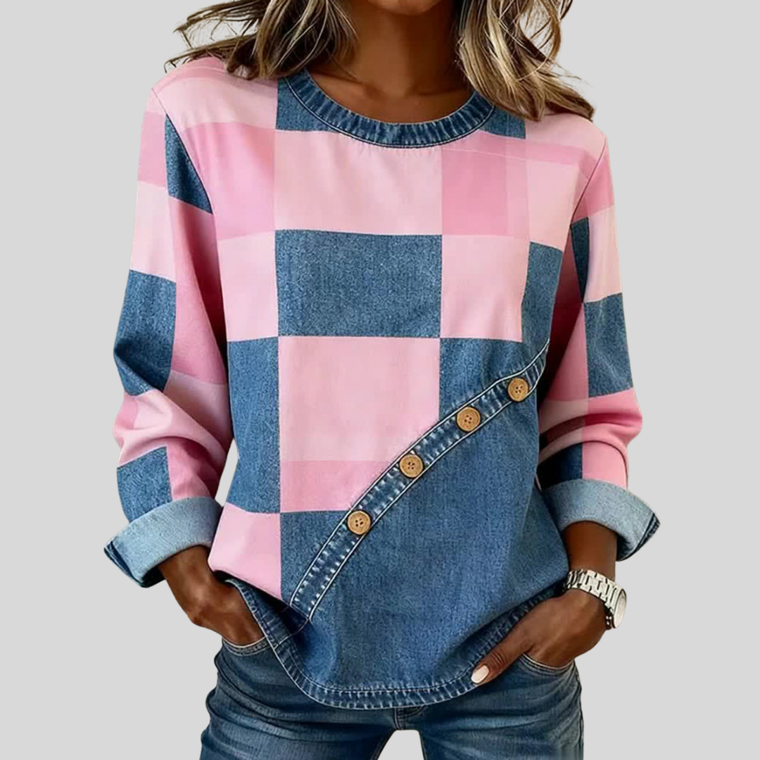 Alouette™ | Rose and Blue Patchwork Art Sweatshirt - Maison Léa & Lou