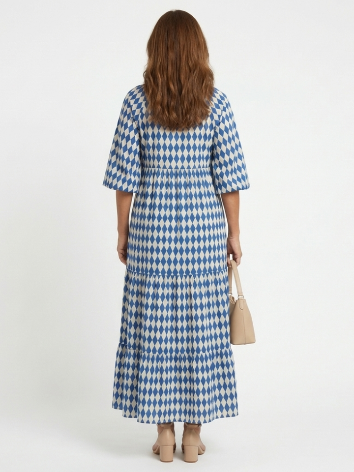 Elodie | Diamond Print Tiered Midi Dress - Maison Léa &amp; Lou