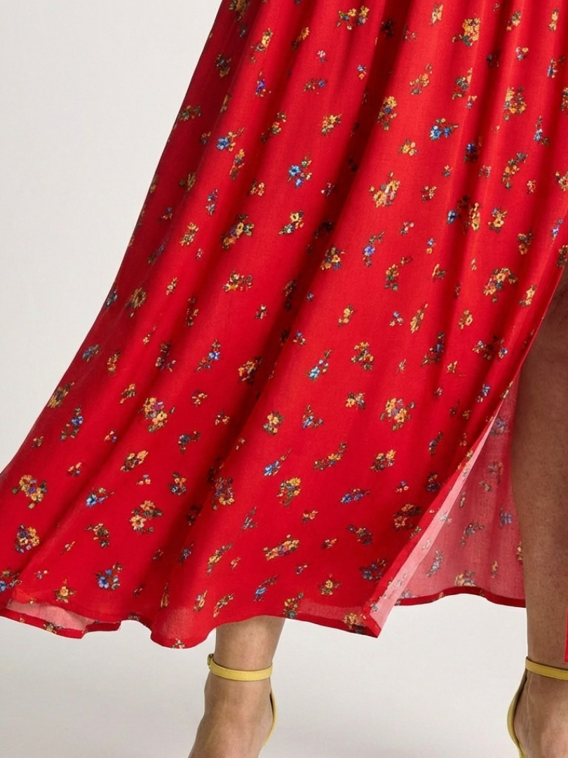 Delphine | Square Neck Floral Puff Sleeve Midi Dress - Maison Léa &amp; Lou