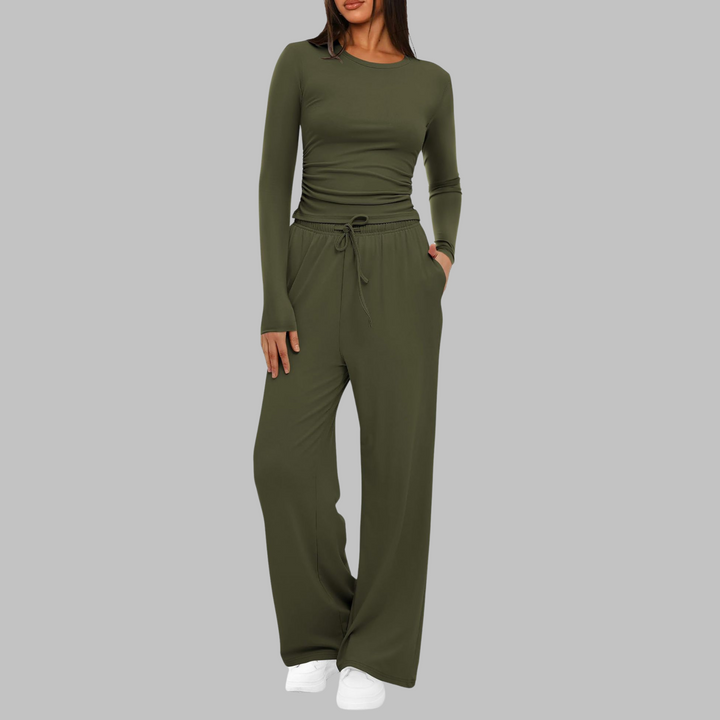 BELLE™ - Casual Long Sleeve Top and Wide Leg Pants Set