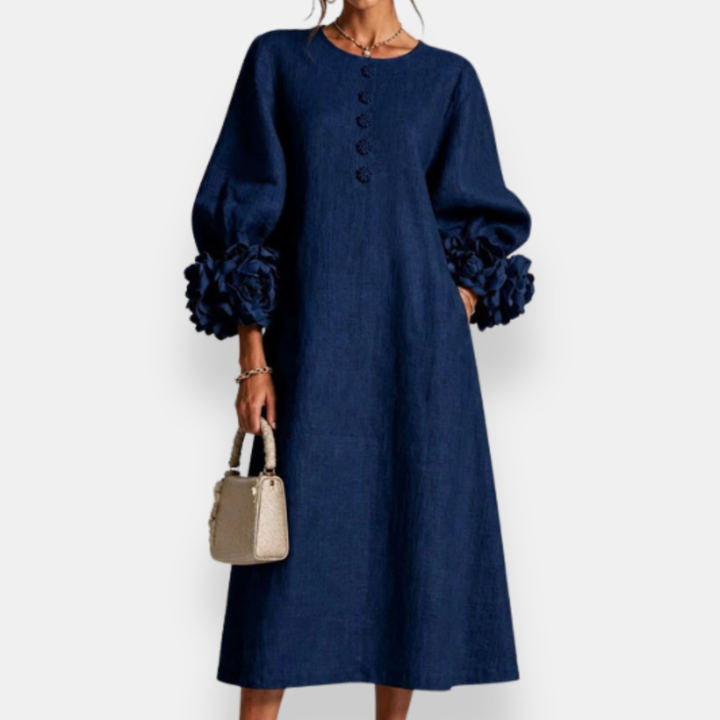 Annabelle | Floral Appliqué Midi Dress - Maison Léa &amp; Lou