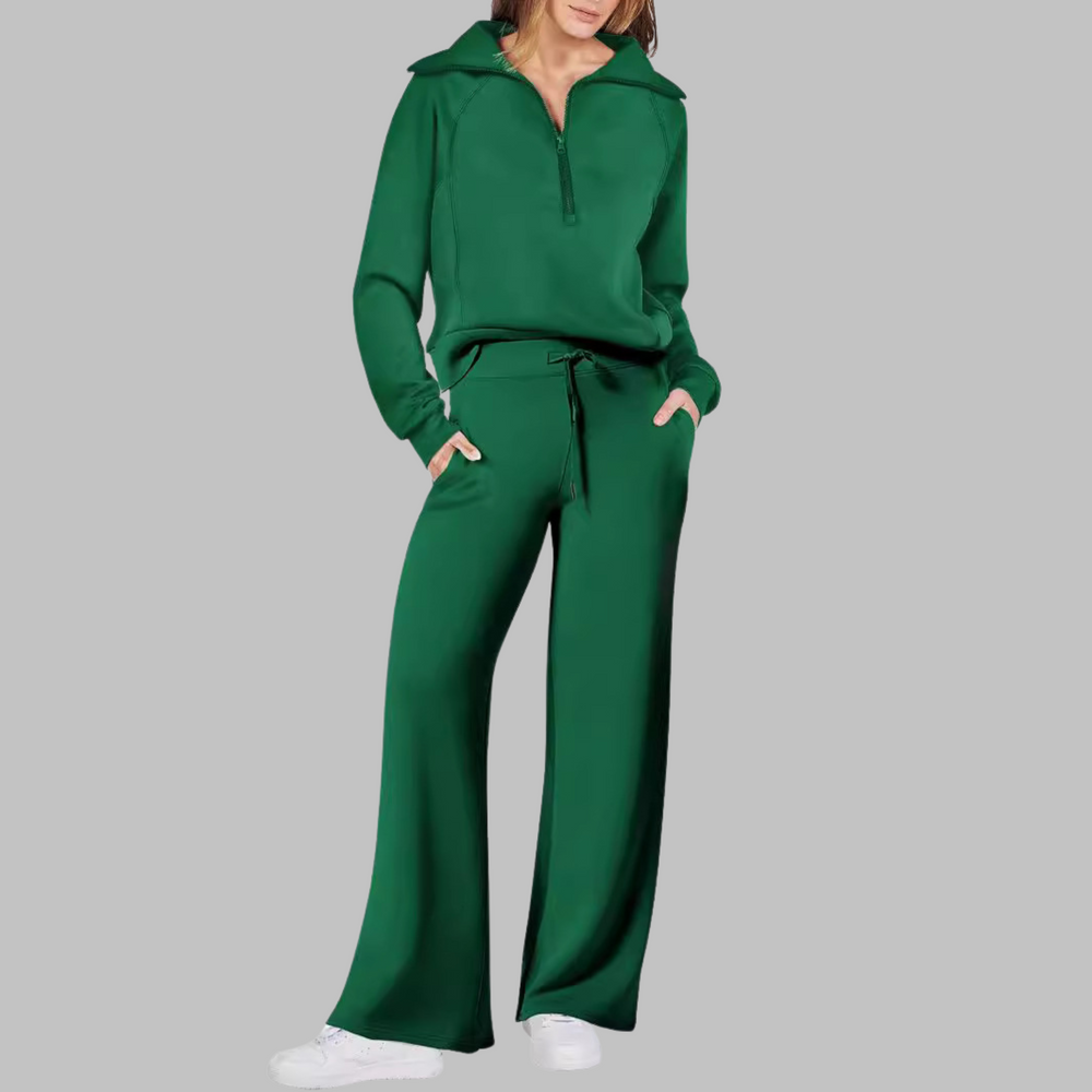 UDAY™ - Comfy Half Zip Sweatshirt and Wide Leg Pants Set - Maison Léa & Lou
