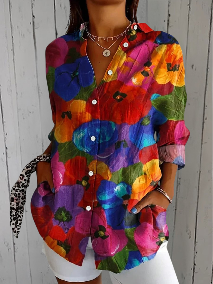 Anica | Vibrant Artistic Button-Up Blouse - Maison Léa &amp; Lou