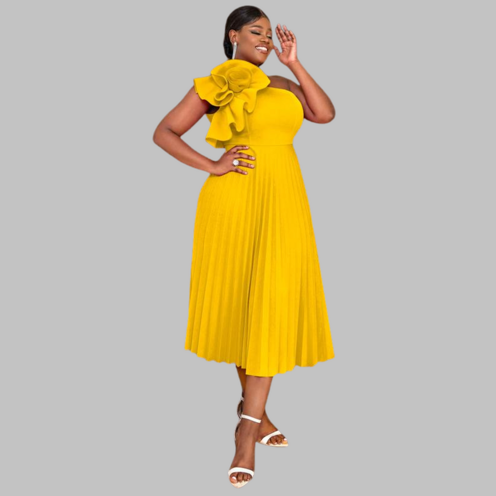 MINERVA™ - Elegant One Shoulder Ruffle Plus Size Evening Dress - Maison Léa & Lou