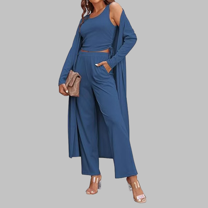 SANORA™ - Casual Lightweight Three Piece Long Cardigan Drawstring Top and Pants Sleepwear - Maison Léa &amp; Lou