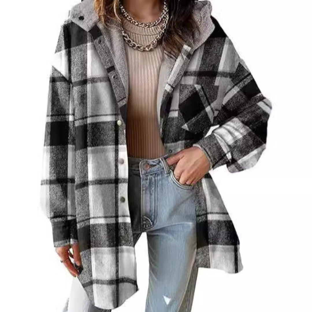 TALLULAH™ - Relaxed Fit Hooded Plaid Jacket - Maison Léa &amp; Lou