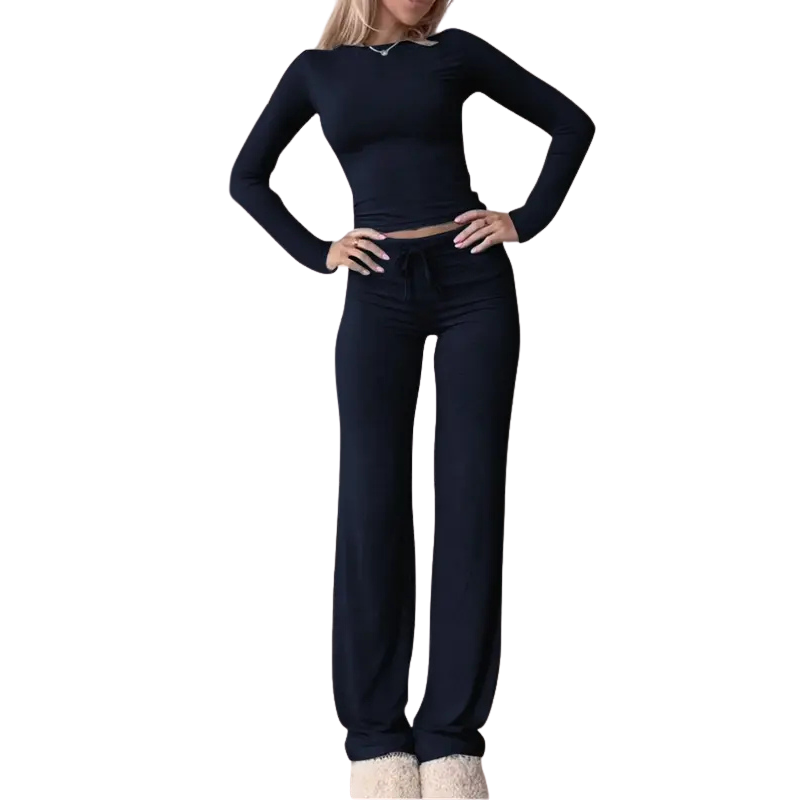 CECILY™ – Slim Fit Long Sleeve Crop Tee &amp; Pants Matching Set