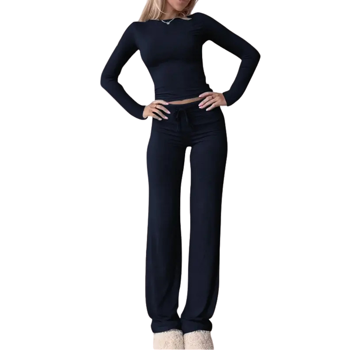 CECILY™ – Slim Fit Long Sleeve Crop Tee &amp; Pants Matching Set