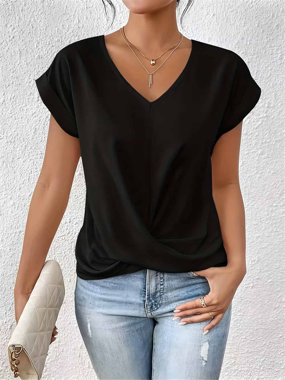 MEIKA™ – Classic Twist Detail V-Neck Top - Maison Léa &amp; Lou