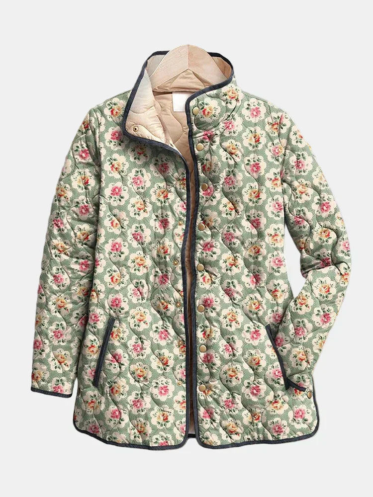 Aveline | Vintage Floral Art Print Quilted Jacket - Maison Léa & Lou