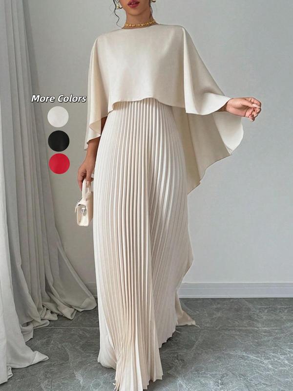 NORIE™ - Elegant Pleated Cloak-Sleeve Maxi Dress - Maison Léa &amp; Lou