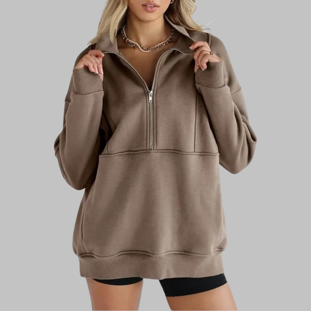 PSALM™ - Comfy Collar Half Zip Oversized Long Sleeve Sweatshirt - Maison Léa &amp; Lou