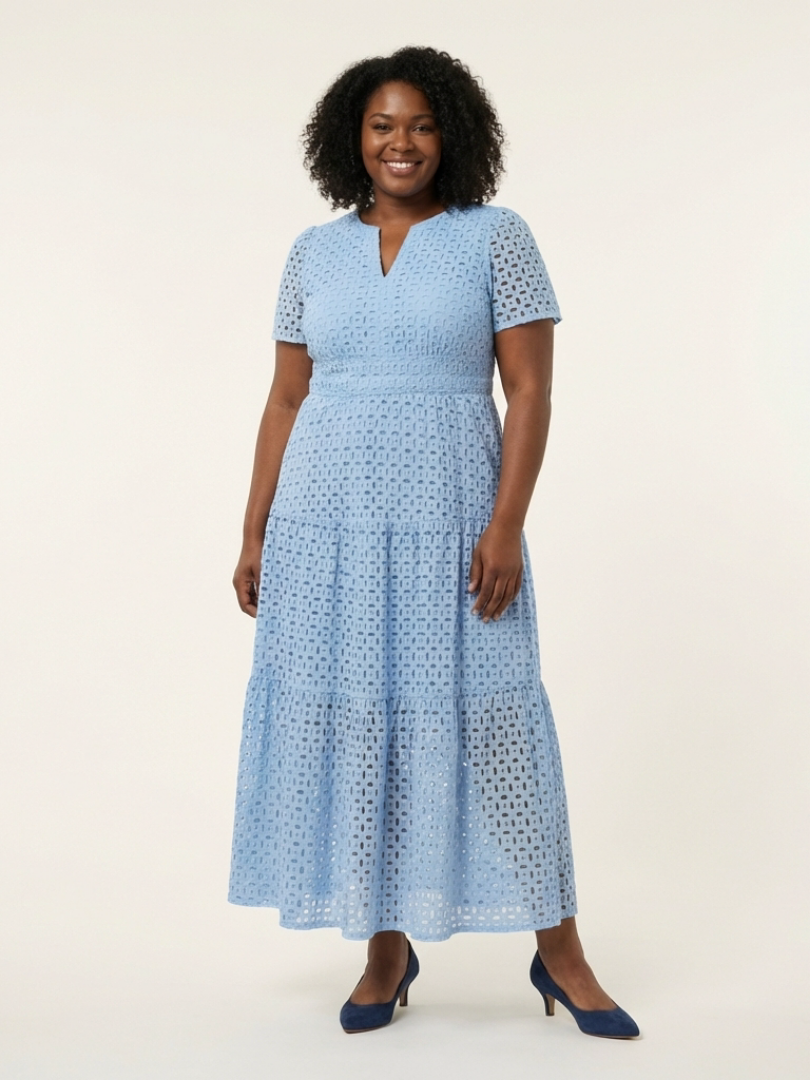 Brielle | V Neck Short Sleeve Tiered Midi Dress - Maison Léa &amp; Lou