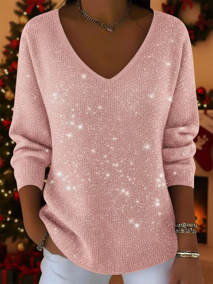 Noëlle™ | Sparkling Holiday V-Neck Top - Maison Léa &amp; Lou