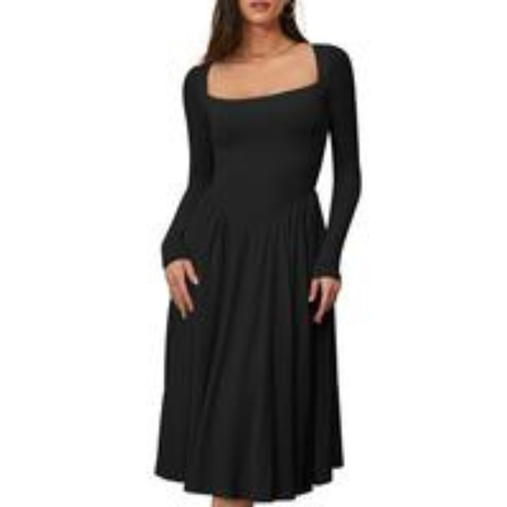 PAIGE™ - Timeless Long Sleeve Square Neck Midi Dress - Maison Léa &amp; Lou