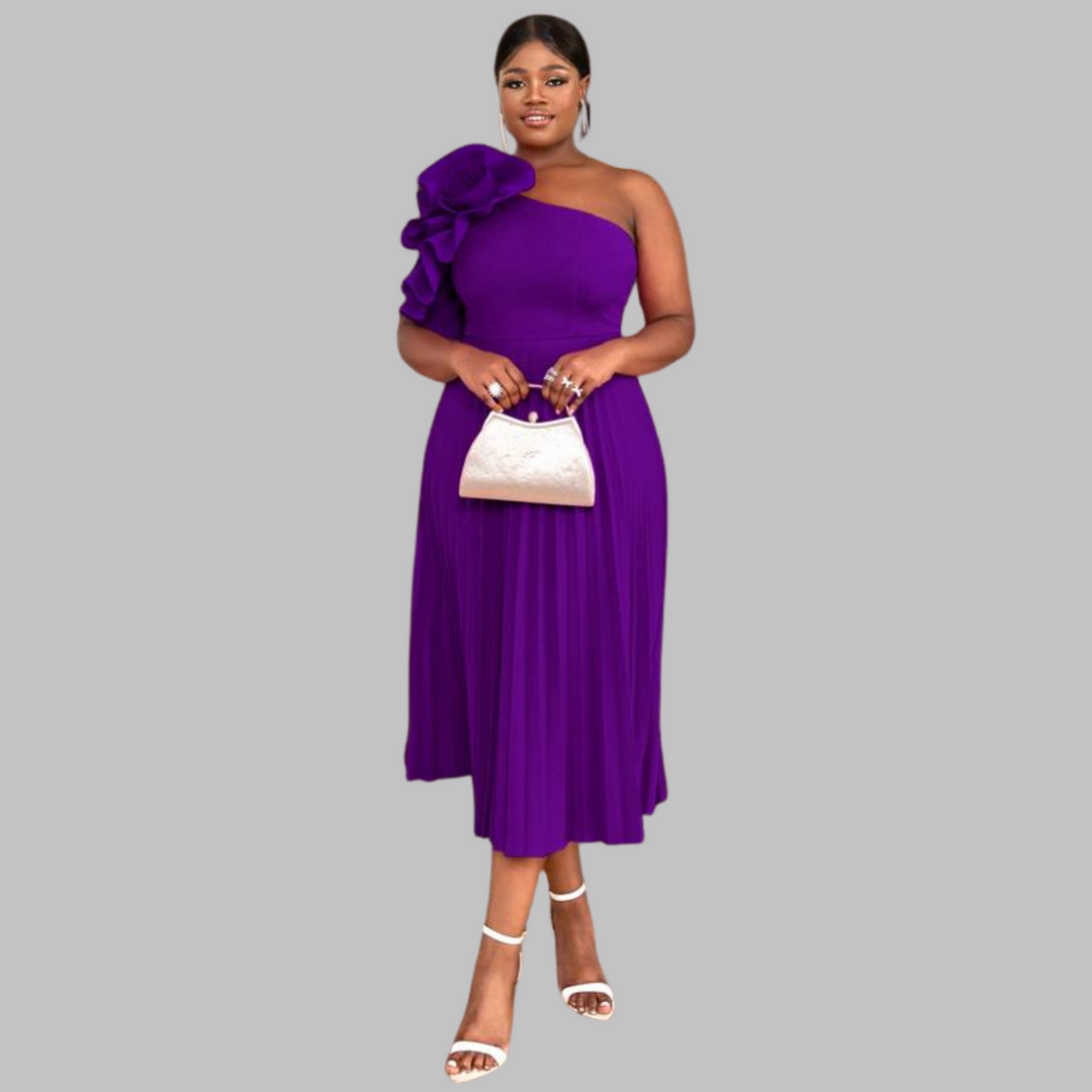 MINERVA™ - Elegant One Shoulder Ruffle Plus Size Evening Dress - Maison Léa &amp; Lou