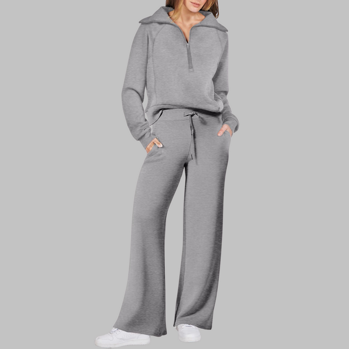 UDAY™ - Comfy Half Zip Sweatshirt and Wide Leg Pants Set - Maison Léa &amp; Lou