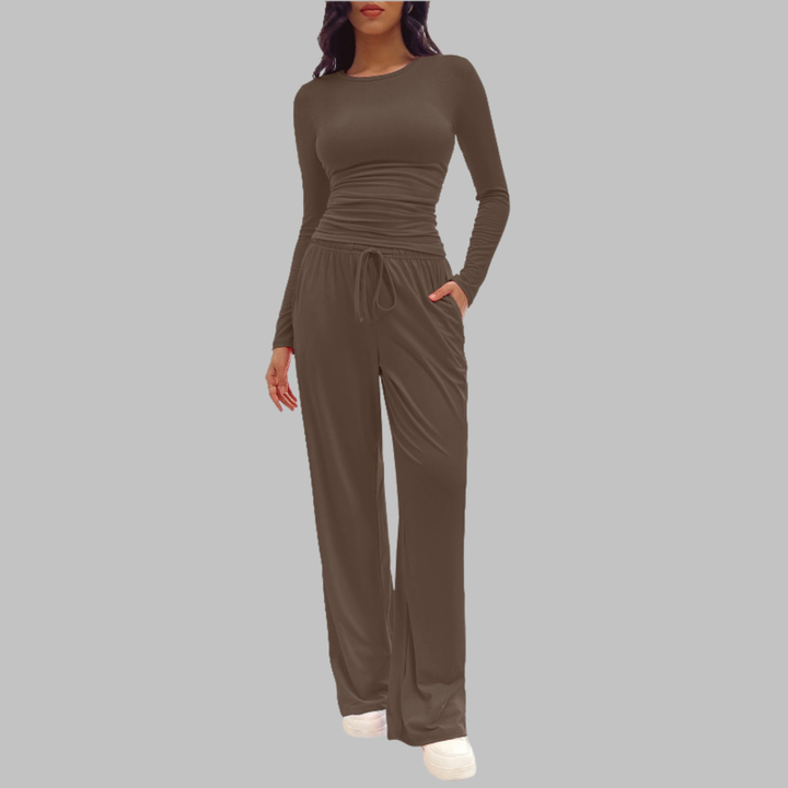 JANNY™ - Casual Long Sleeve Top and Wide Leg Pants Set