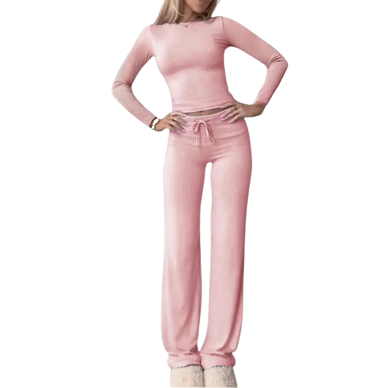 CECILY™ – Slim Fit Long Sleeve Crop Tee &amp; Pants Matching Set