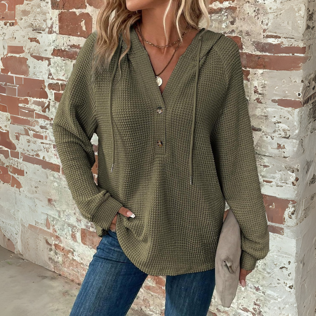 SIONI™ - Casual Long Sleeve V-Neck Hoodie Sweatshirt - Maison Léa & Lou